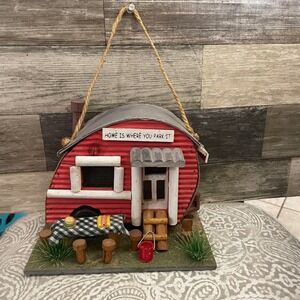 Rustic Camper Birdhouse Hanging Home Is Where You Park It Decor 8"